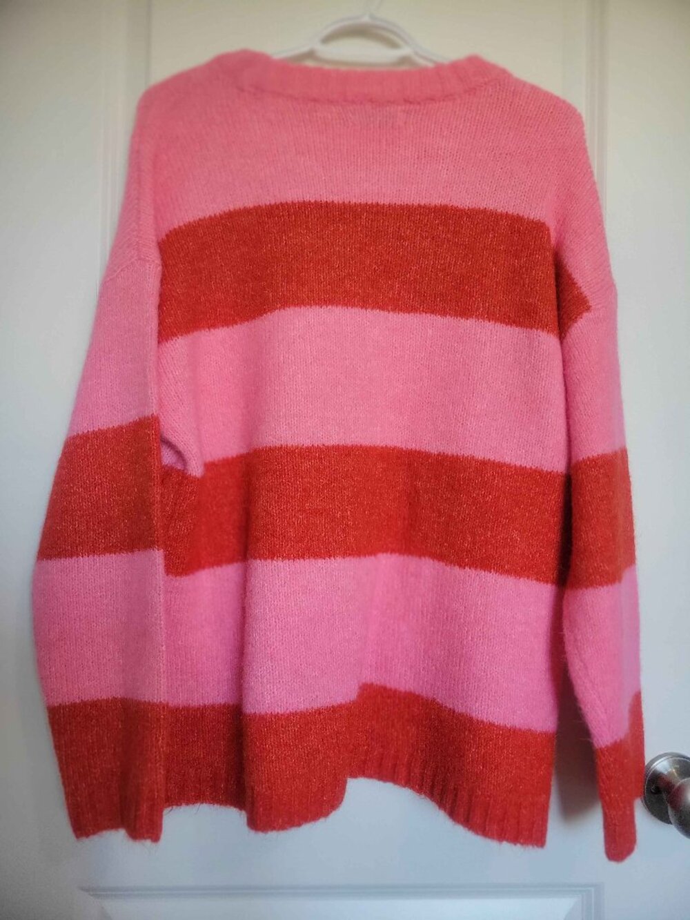 ONLY our story fuzzy soft striped pink red sweater, womens